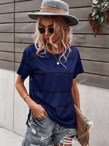 Striped Print Drop Shoulder Tee