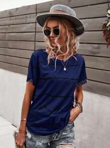 Striped Print Drop Shoulder Tee