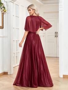XUIBOL Vestido Glamoroso Feminino com Decote Cruzado e Mangas Borboleta com Lantejoulas - Vinho - Visão 3