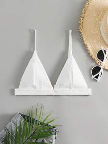 SHEIN Swim Summer Beach Plain Triangle Bikini Top - White - View 3