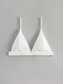 SHEIN Swim Summer Beach Plain Triangle Bikini Top - White - View 4