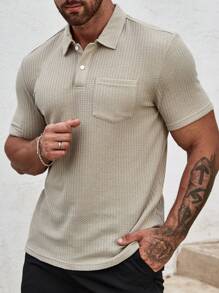 Manfinity Homme Men Solid Pocket Patched Polo Shirt - Grey - View 5