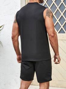Manfinity AFTRDRK 男士拼接漁網背心上衣和短褲 - 黑色 - 查看 2