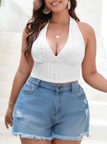 SHEIN VCAY Hơn Lỗ gắn thêu Không lưng Áo hai dây - trắng - Xem 5