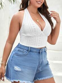 SHEIN VCAY Hơn Lỗ gắn thêu Không lưng Áo hai dây - trắng - Xem 6