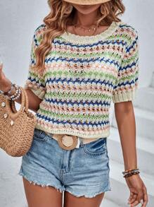 Chiquease 條紋圖案網眼針織上衣 - 彩色 - 查看 1
