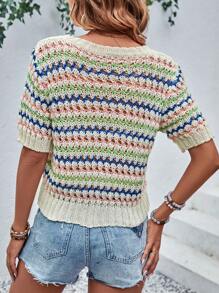 Chiquease 條紋圖案網眼針織上衣 - 彩色 - 查看 2