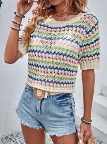 Chiquease 條紋圖案網眼針織上衣 - 彩色 - 查看 4