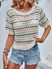 Chiquease 條紋圖案網眼針織上衣 - 彩色 - 查看 6