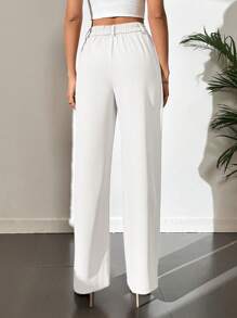 SHEIN Tall Solid High Waist Wide Leg Trousers - White - View 2