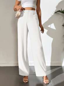 SHEIN Tall Solid High Waist Wide Leg Trousers - White - View 7