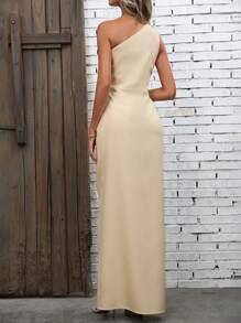 SHEIN Unity 單肩褶邊圍裹洋裝 - 黃色 - 查看 2