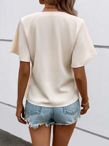 SHEIN LUNE Solid Surplice Neck Butterfly Sleeve Blouse - Apricot - View 2
