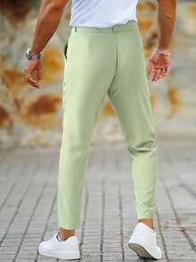 Manfinity Hypemode 男士褶皺細節斜口袋西裝褲 - 薄荷綠 - 查看 2