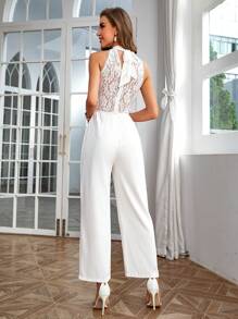 Simplee Solid Halter Neck Wide Leg Jumpsuit - White - View 2