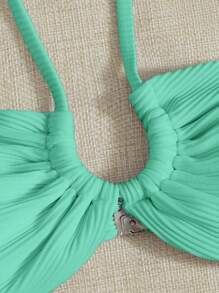 SHEIN Swim Ring Linked Halter Bikini Top - Mint Green - View 3
