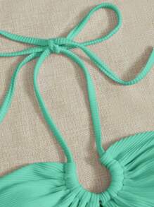 SHEIN Swim Ring Linked Halter Bikini Top - Mint Green - View 5