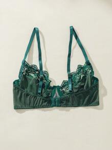 SHEIN Sujetador con aros y encaje de contraste lencería - Verde Oscuro - Ver 2