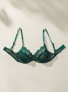 SHEIN Sujetador con aros y encaje de contraste lencería - Verde Oscuro - Ver 3