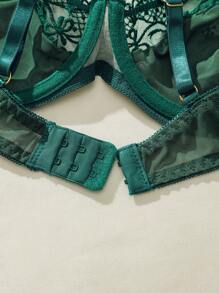 SHEIN Sujetador con aros y encaje de contraste lencería - Verde Oscuro - Ver 5