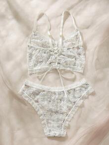 Floral Lace Lingerie Set - White - View 2
