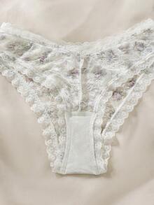 Floral Lace Lingerie Set - White - View 4
