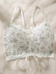 Floral Lace Lingerie Set - White - View 5