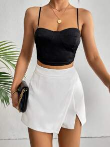 SHEIN Essnce Solid Split Hem Skort - White - View 1
