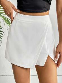 SHEIN Essnce Solid Split Hem Skort - White - View 4