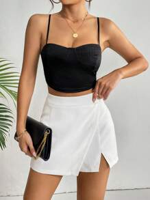 SHEIN Essnce Solid Split Hem Skort - White - View 6