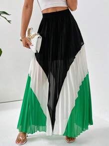 SHEIN Privé Jupe Plissée À Blocs De Couleurs