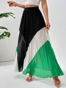 SHEIN Privé Jupe Plissée À Blocs De Couleurs