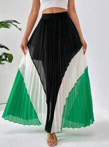 SHEIN Privé Jupe Plissée À Blocs De Couleurs