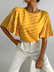 SHEIN Essnce 素色百褶蝴蝶袖襯衫