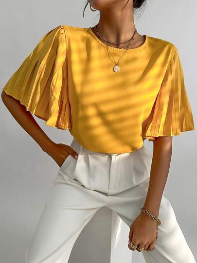 SHEIN Essnce 素色百褶蝴蝶袖襯衫