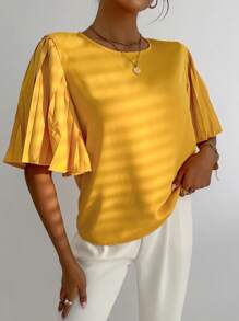 SHEIN Essnce 素色百褶蝴蝶袖襯衫