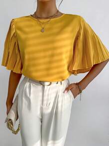 SHEIN Essnce 素色百褶蝴蝶袖襯衫