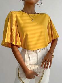 SHEIN Essnce 素色百褶蝴蝶袖襯衫