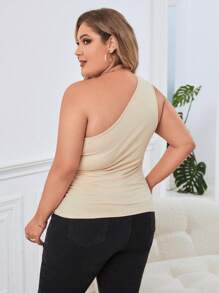 SHEIN Privé Talla grande Top de un hombro fruncido - Albaricoque - Ver 2