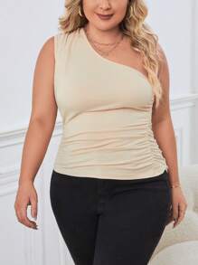 SHEIN Privé Talla grande Top de un hombro fruncido - Albaricoque - Ver 6