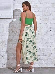 SHEIN Privé 大碼吊帶上衣和印花側打結裹身裙 - 彩色 - 查看 2