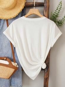 SHEIN LUNE 標語圖案T恤 - 白色 - 查看 2