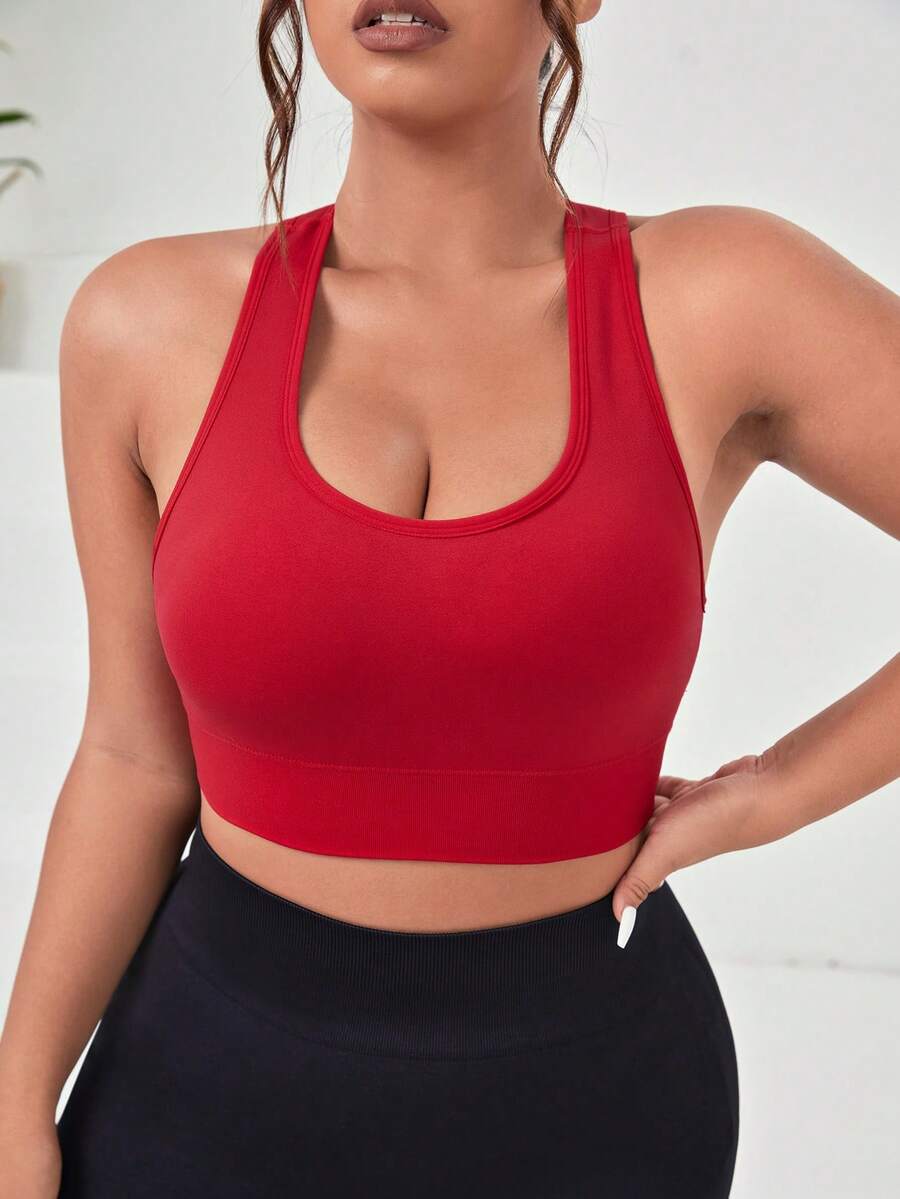 Plus Cut Out Back Sports Bra - Red - View 1