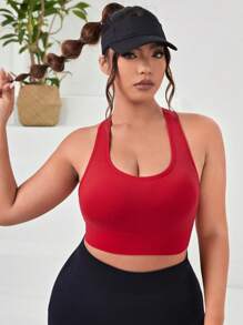 Plus Cut Out Back Sports Bra - Red - View 5