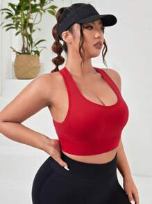 Plus Cut Out Back Sports Bra - Red - View 6