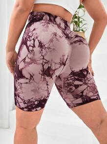 Yoga Basic 大碼紮染寬腰帶運動短褲 - 淡紫色 - 查看 1