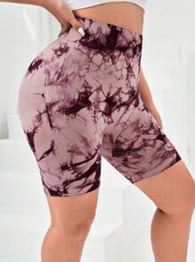 Yoga Basic 大碼紮染寬腰帶運動短褲 - 淡紫色 - 查看 2