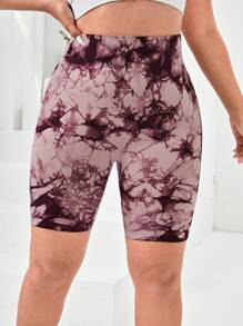 Yoga Basic 大碼紮染寬腰帶運動短褲 - 淡紫色 - 查看 4