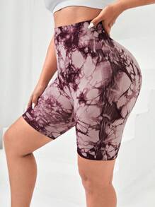 Yoga Basic 大碼紮染寬腰帶運動短褲 - 淡紫色 - 查看 5