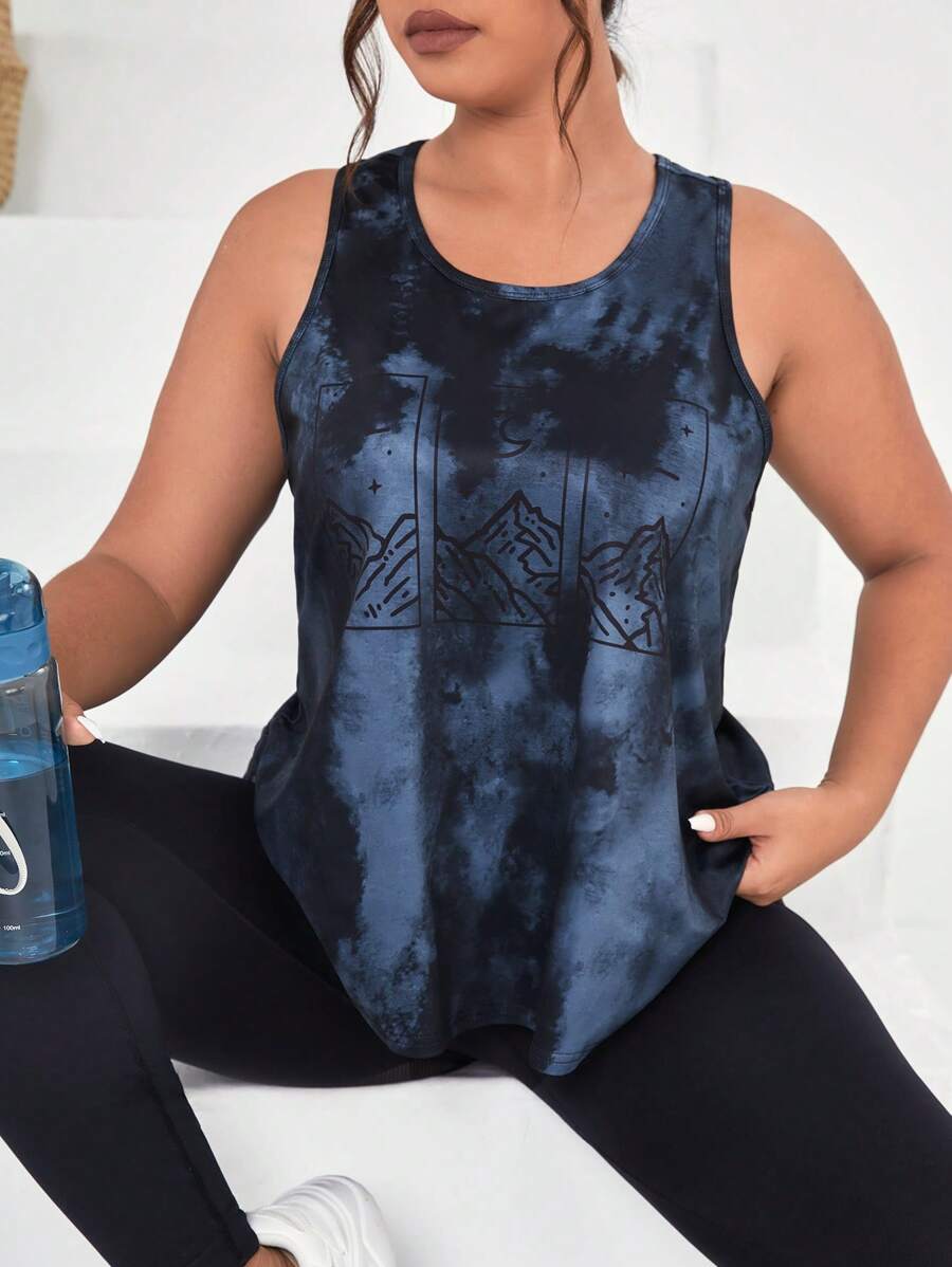 Easithlete 大碼紮染山圖案運動背心 - 彩色 - 查看 1
